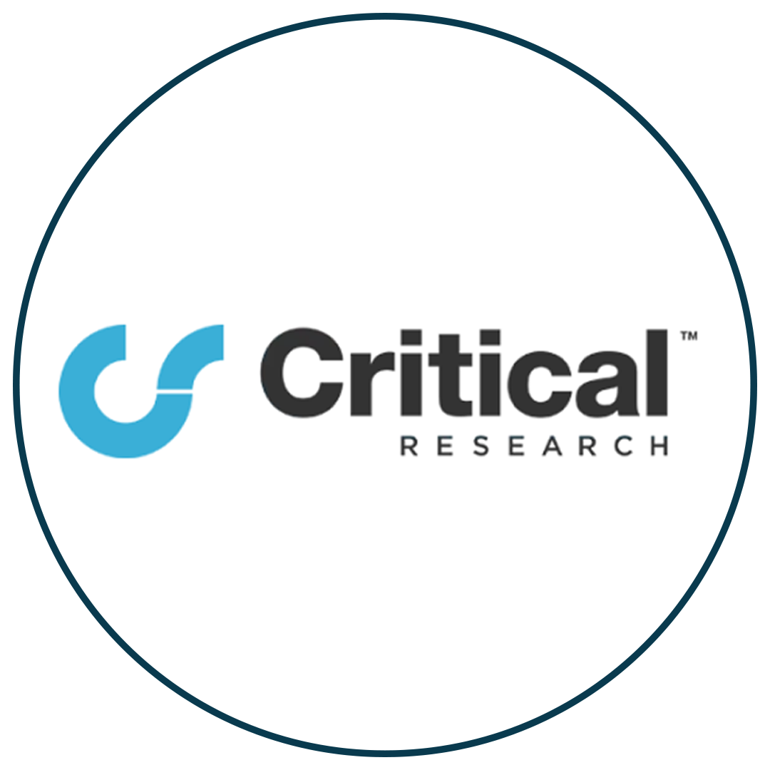 Critical Research logo in navy outlined circle