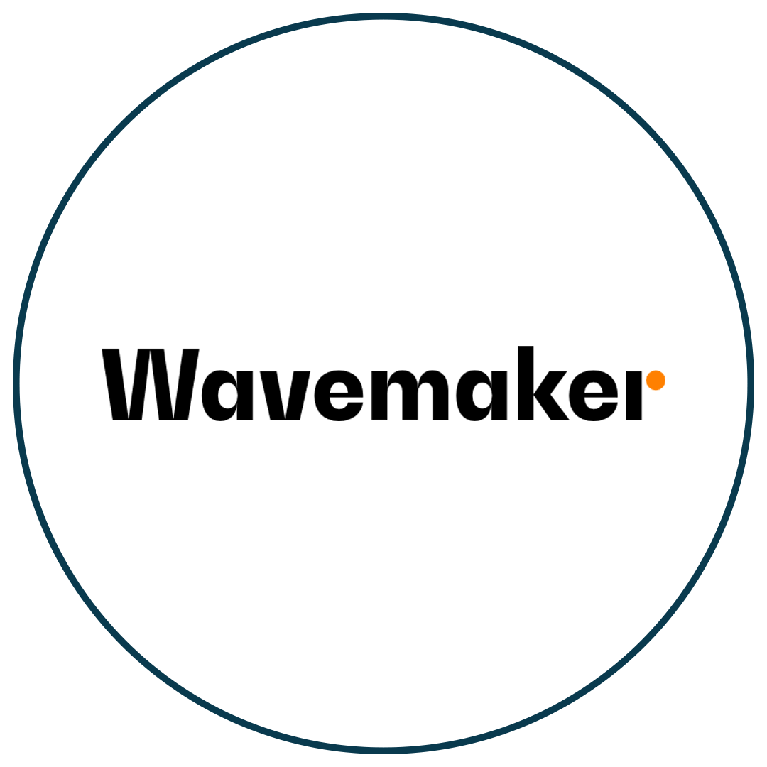 Wavemaker logo in navy outlined circle