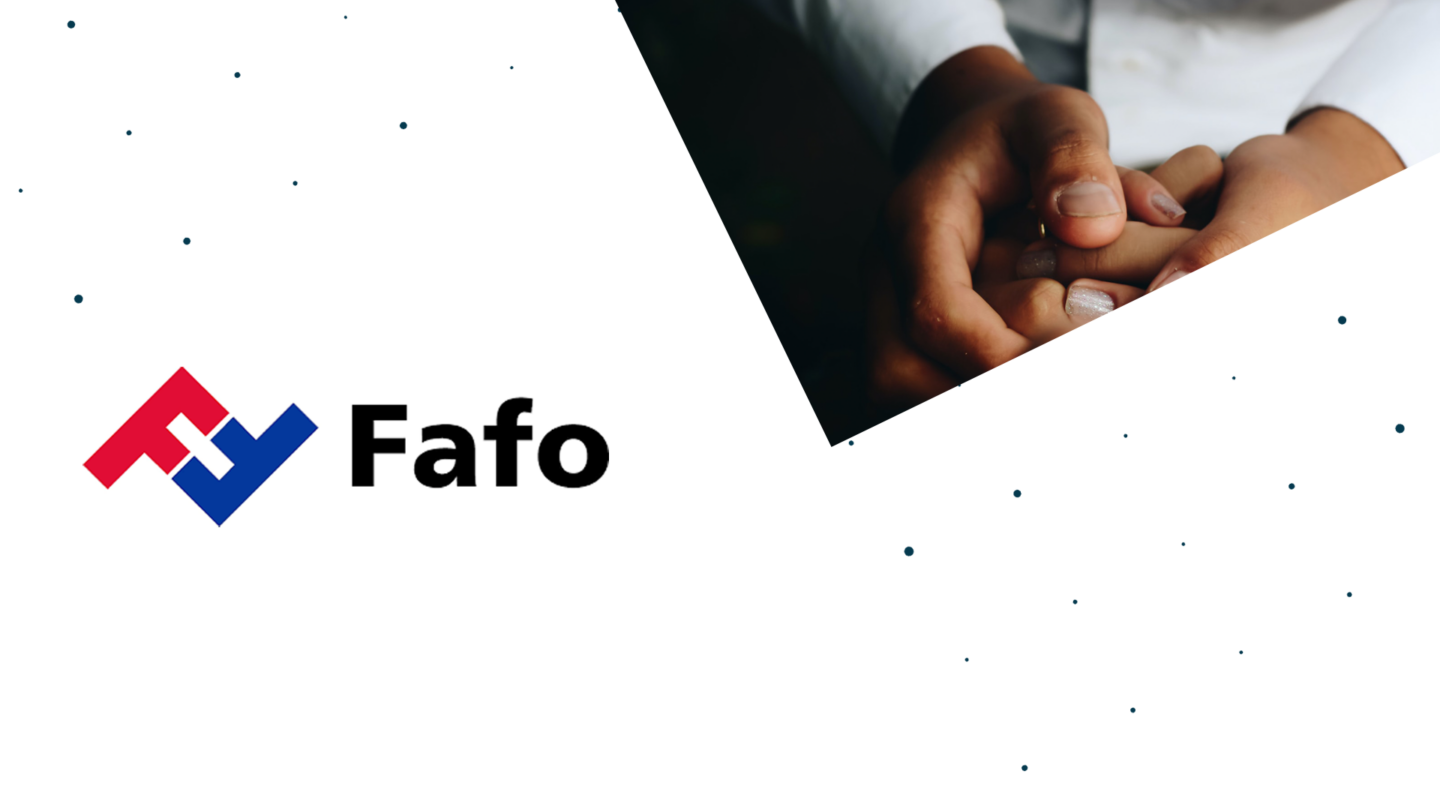 Fafo logo with photo of two people holding hands