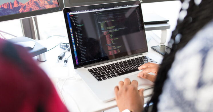 Woman working at a laptop